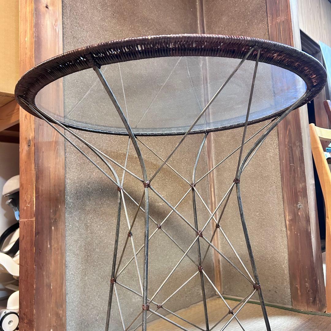 ヤマカワラタン 山川ラタン　ガラステーブル 丸テーブル 籐×ガラス　剣持勇