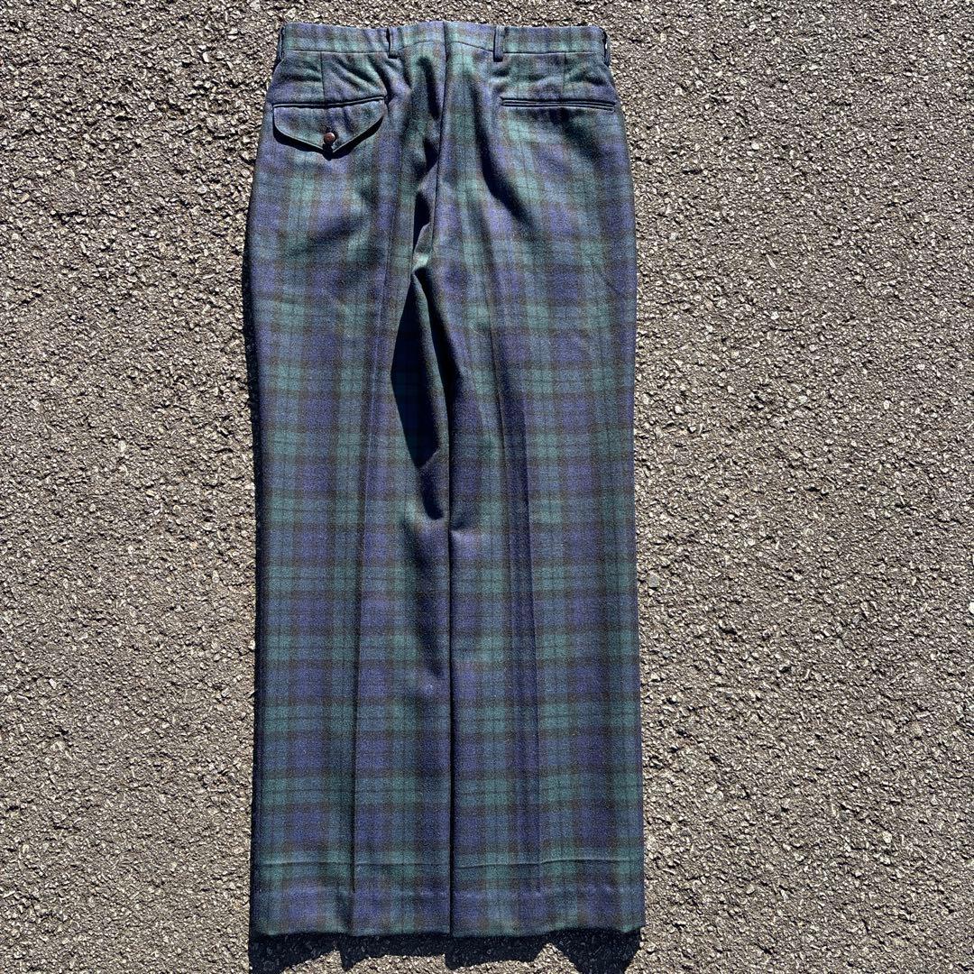 希少 90s 2タック ウール ワイドスラックス 濃紺チェック 極太