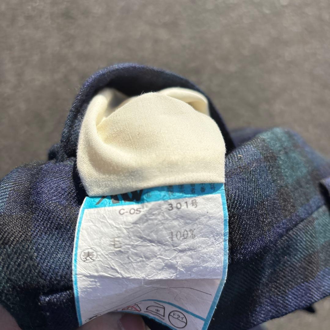 希少 90s 2タック ウール ワイドスラックス 濃紺チェック 極太