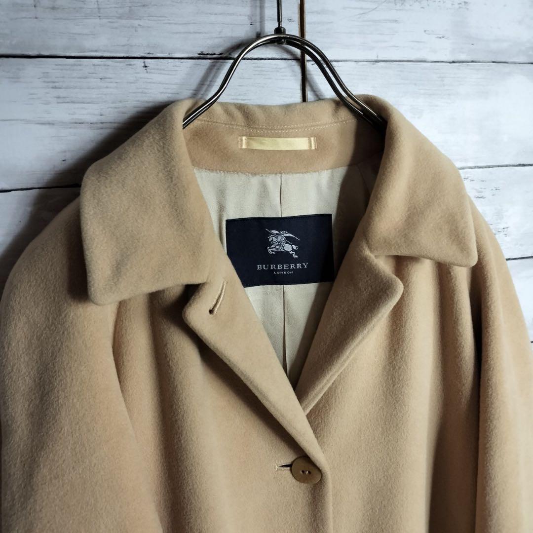 バーバリーロンドン ロングチェスターコート アンゴラ ウール 裏地モノグラム