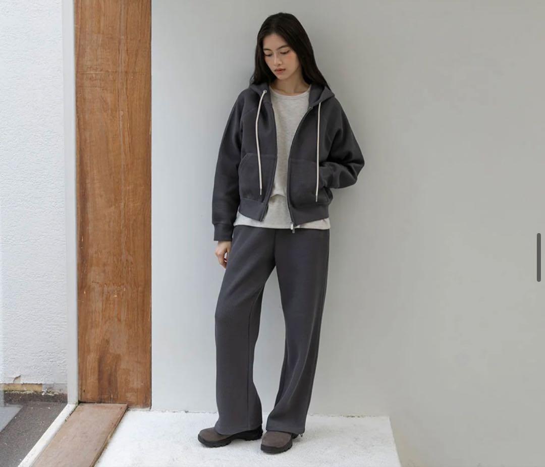 【 OHOTORO】Nap Waffle Zipper Hoodie チャコール