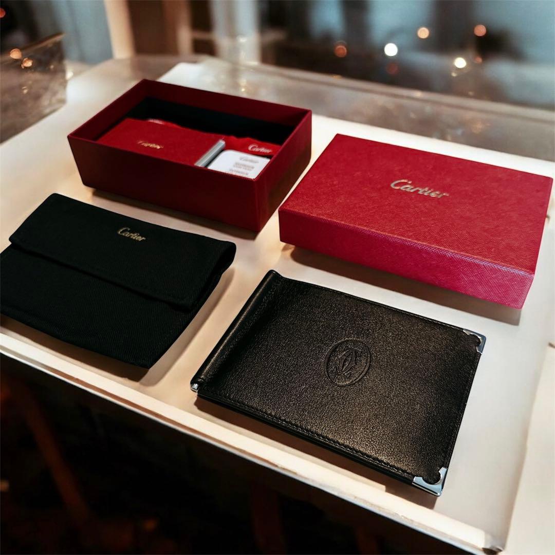 Cartier マネークリップ 2つ折り 財布 カード入れ ブラック マストドゥ