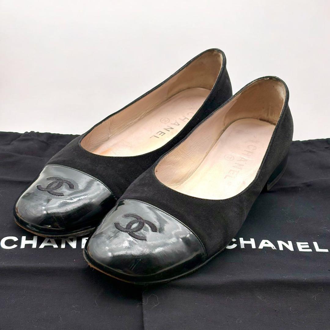 CHANEL シャネル ココマーク フラットシューズ パンプス 黒 イタリア製