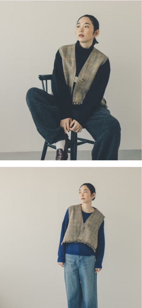 北欧暮らしの道具店 よしいちひろさんコラボ　ヘリンボーン柄ベスト