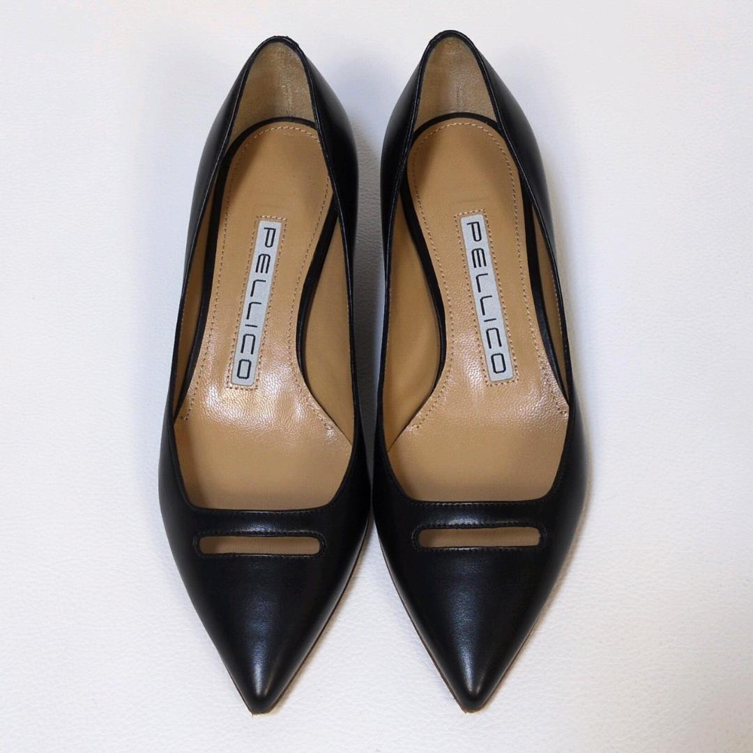 美品 ペリーコ アネッリ ヒール ポインテッドトゥ 34 21cm レザー