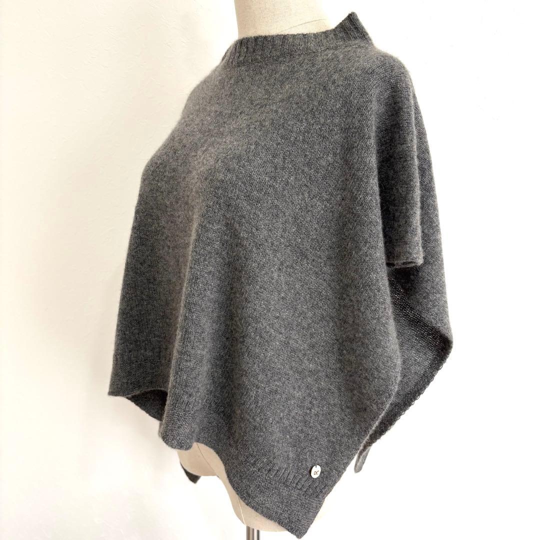 未使用級 45R カシミヤ100％ ケープ ポンチョ グレー アシンメトリー