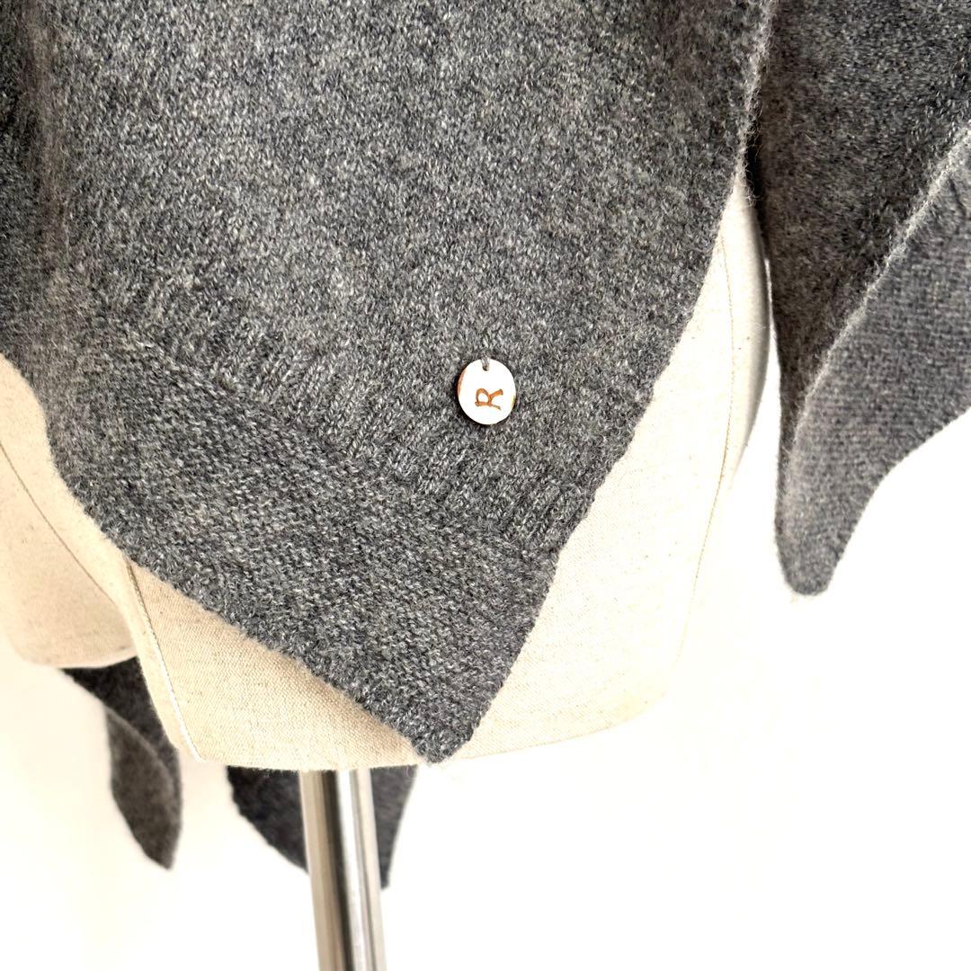 未使用級 45R カシミヤ100％ ケープ ポンチョ グレー アシンメトリー