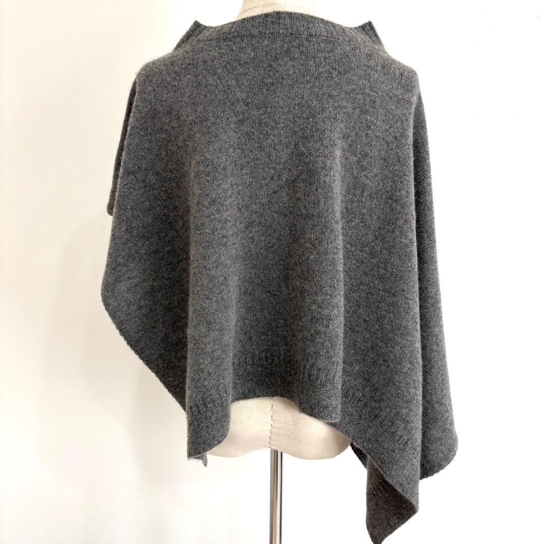 未使用級 45R カシミヤ100％ ケープ ポンチョ グレー アシンメトリー