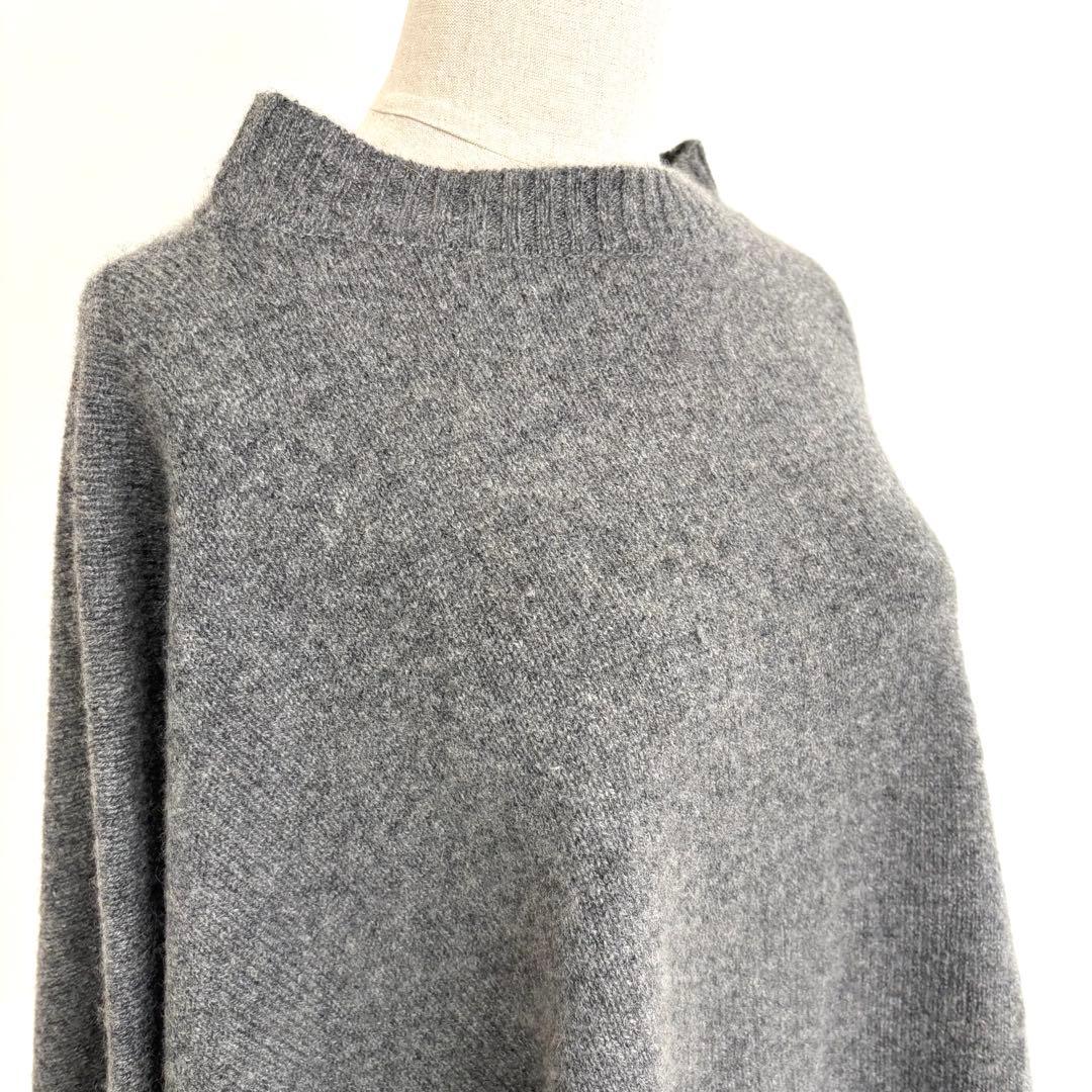 未使用級 45R カシミヤ100％ ケープ ポンチョ グレー アシンメトリー