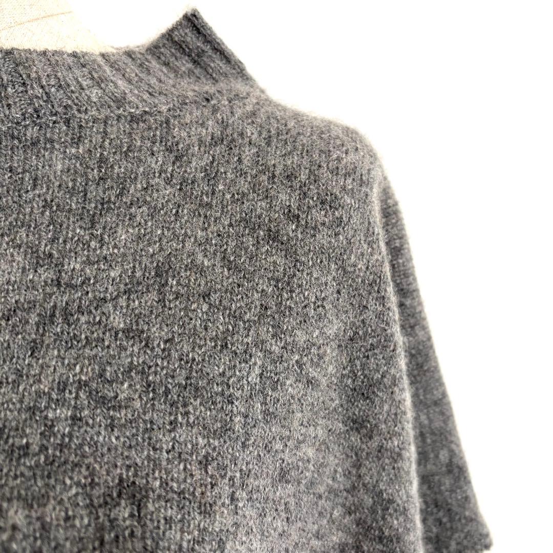 未使用級 45R カシミヤ100％ ケープ ポンチョ グレー アシンメトリー
