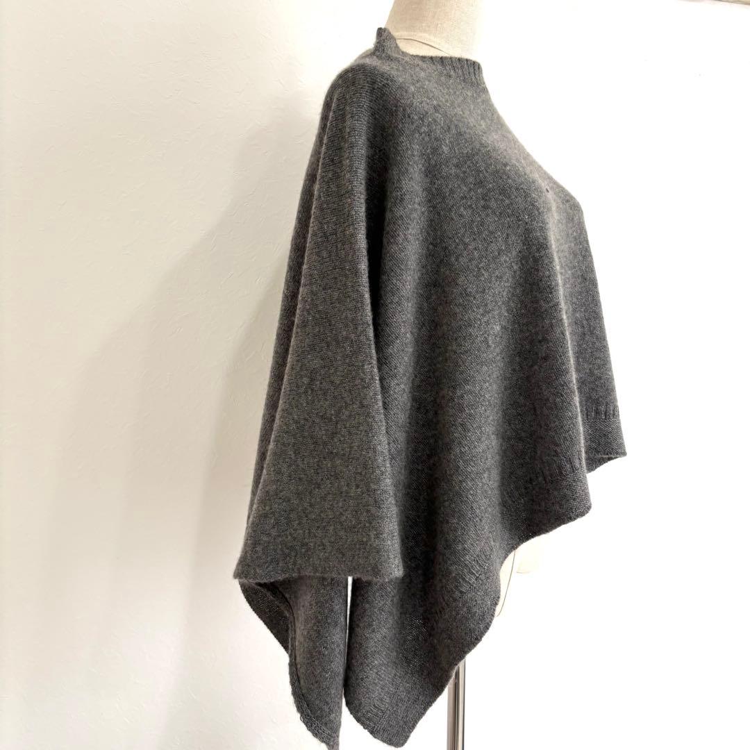 未使用級 45R カシミヤ100％ ケープ ポンチョ グレー アシンメトリー