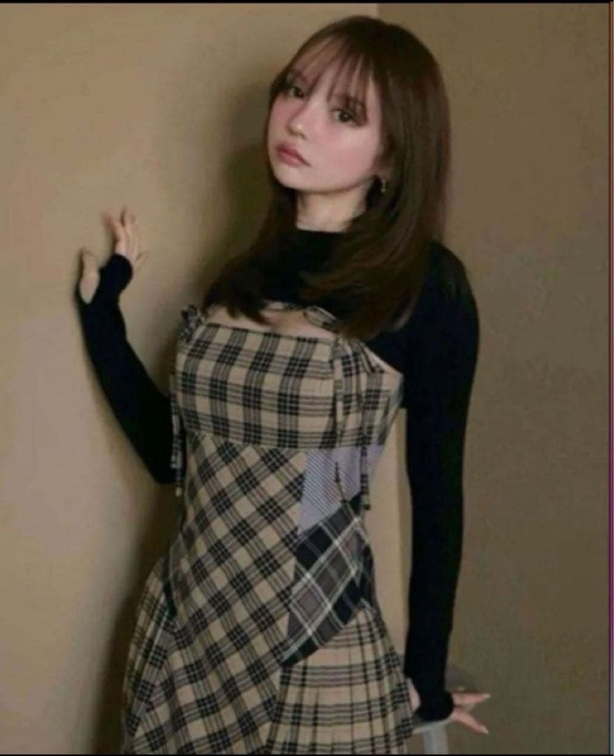 ワンピース andmary Nadia check long dress beige