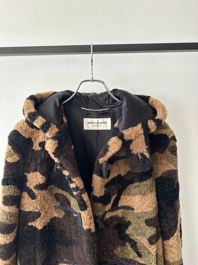 SAINT LAURENT カモフラージュ柄シアリングダッフルコート 48サイズ