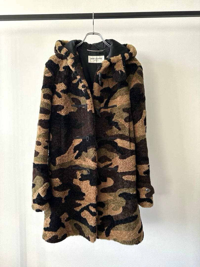 SAINT LAURENT カモフラージュ柄シアリングダッフルコート 48サイズ