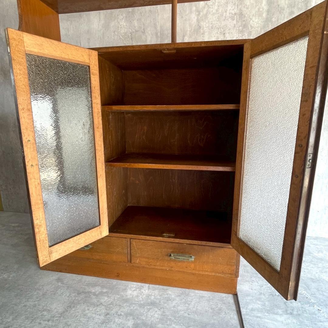 昭和レトロ 古家具 木製キャビネット 収納棚 飾り棚 ガラス戸 アンティーク