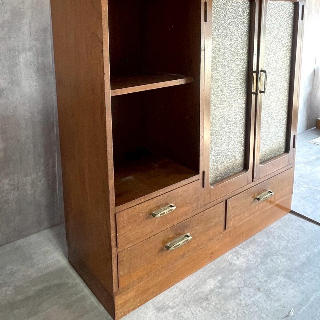 昭和レトロ 古家具 木製キャビネット 収納棚 飾り棚 ガラス戸 アンティーク