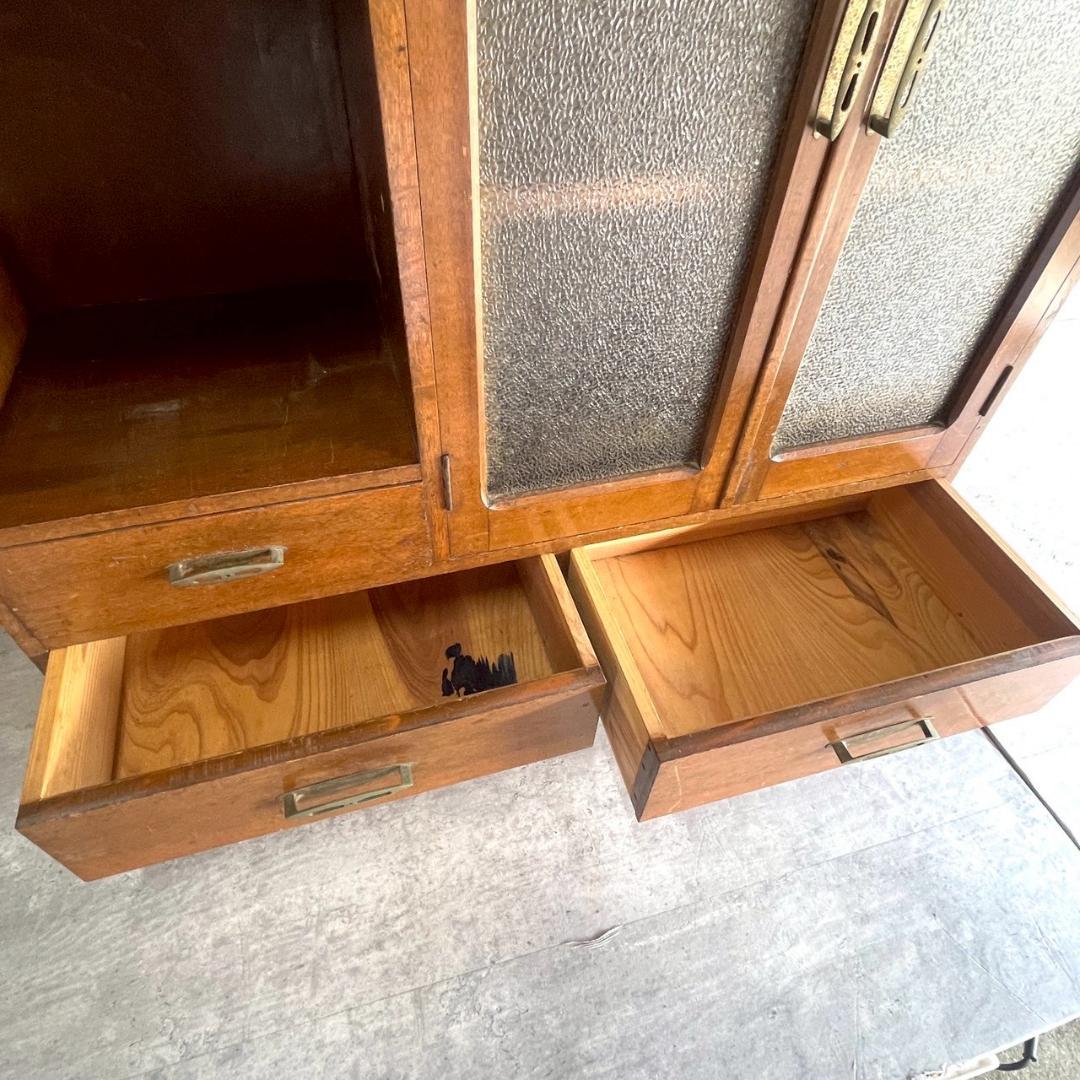 昭和レトロ 古家具 木製キャビネット 収納棚 飾り棚 ガラス戸 アンティーク