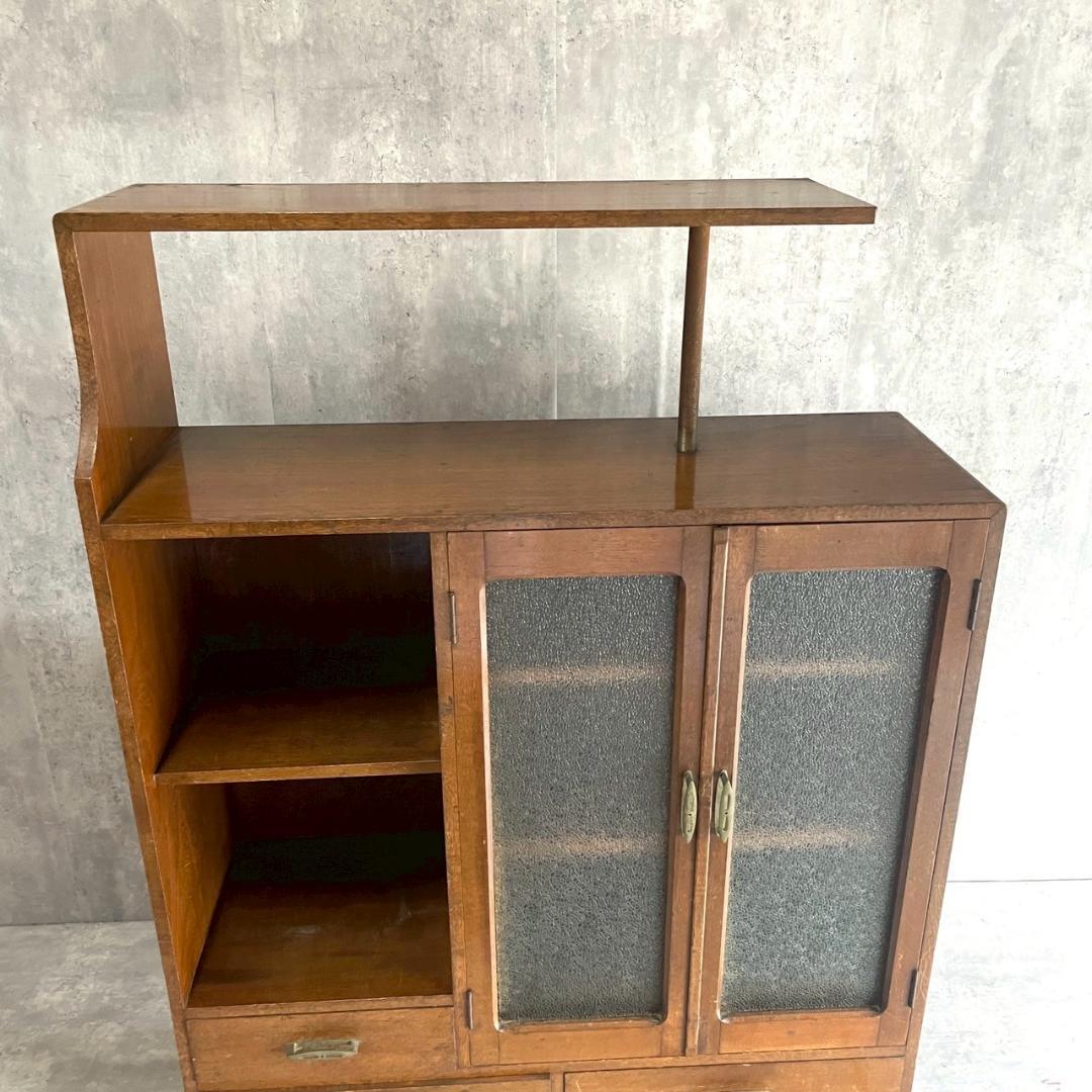 昭和レトロ 古家具 木製キャビネット 収納棚 飾り棚 ガラス戸 アンティーク