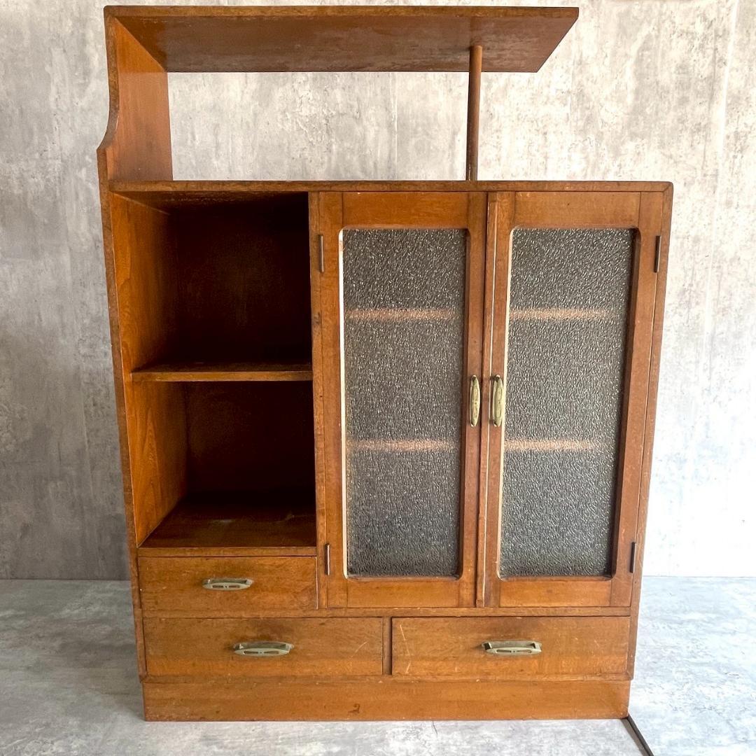 昭和レトロ 古家具 木製キャビネット 収納棚 飾り棚 ガラス戸 アンティーク