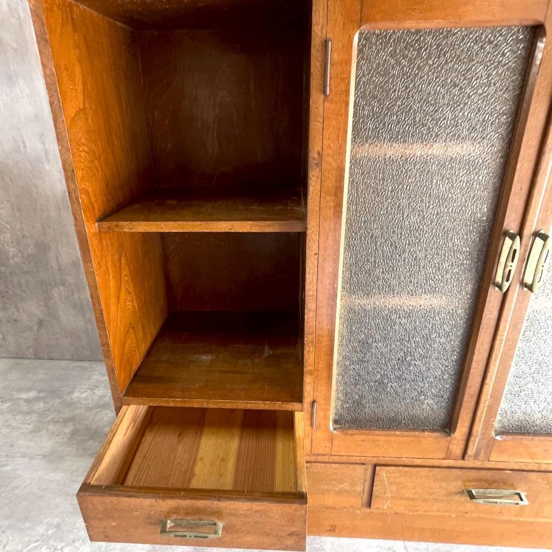 昭和レトロ 古家具 木製キャビネット 収納棚 飾り棚 ガラス戸 アンティーク