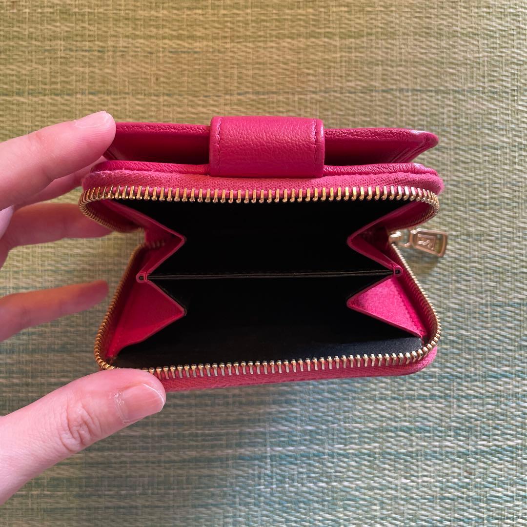 YSL ピンク 二つ折り財布 ゴールドファスナー