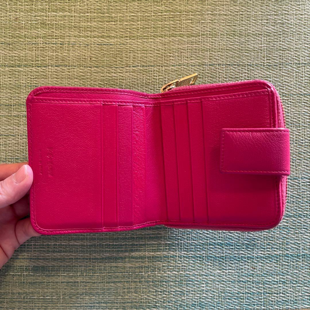 YSL ピンク 二つ折り財布 ゴールドファスナー