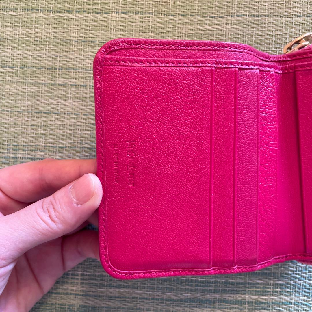 YSL ピンク 二つ折り財布 ゴールドファスナー