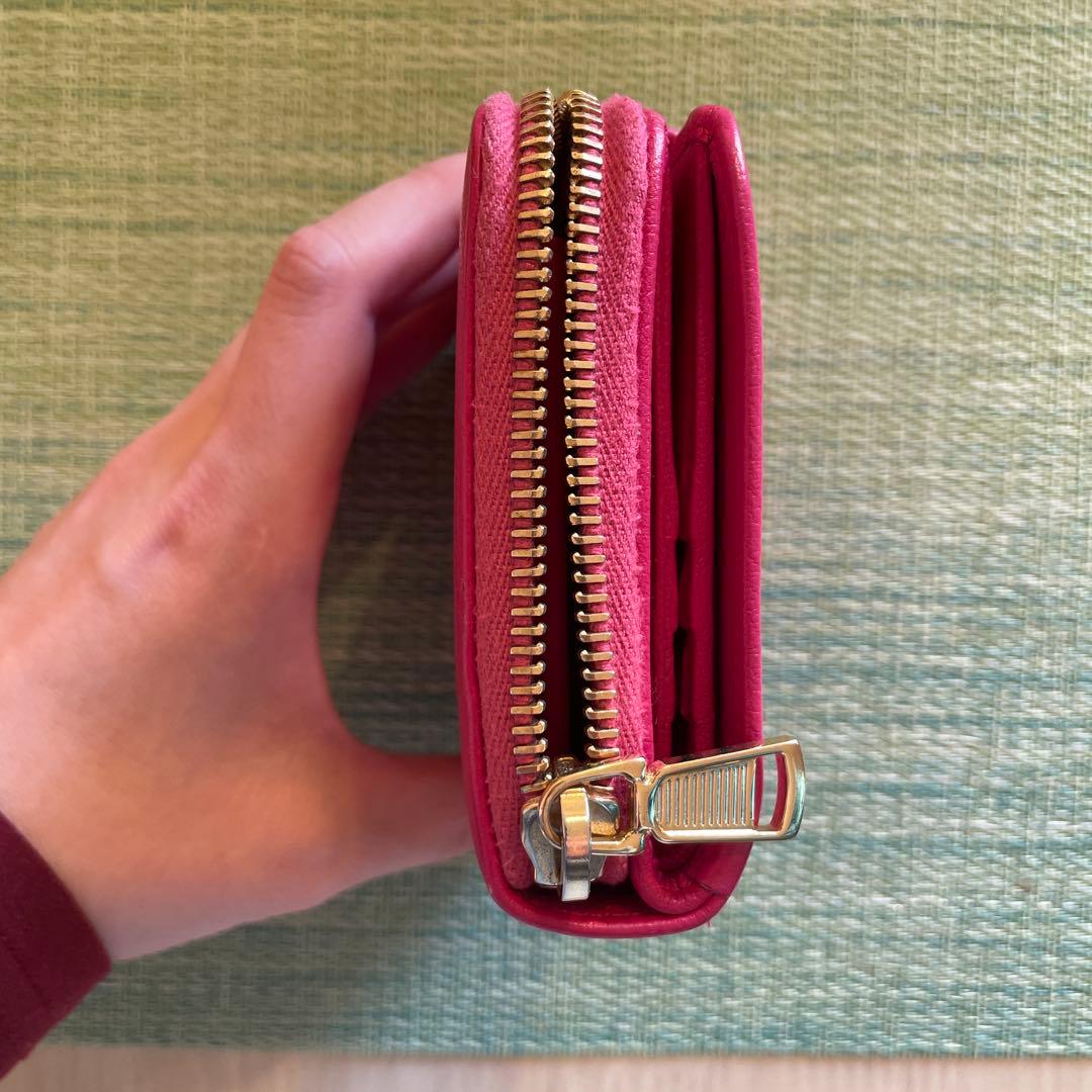 YSL ピンク 二つ折り財布 ゴールドファスナー