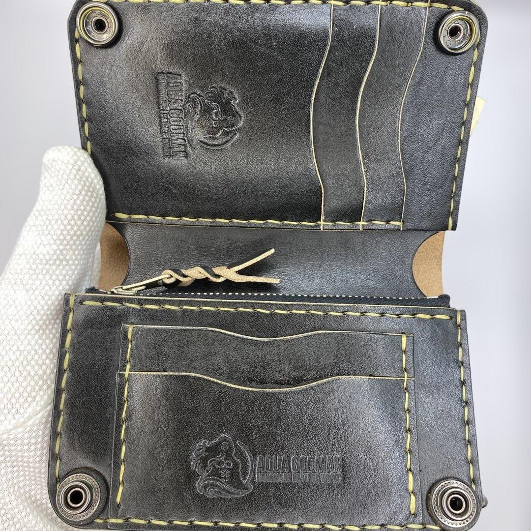 お札折らずに収納できる無骨な手染めミドルトラッカーウォレット BTW0627