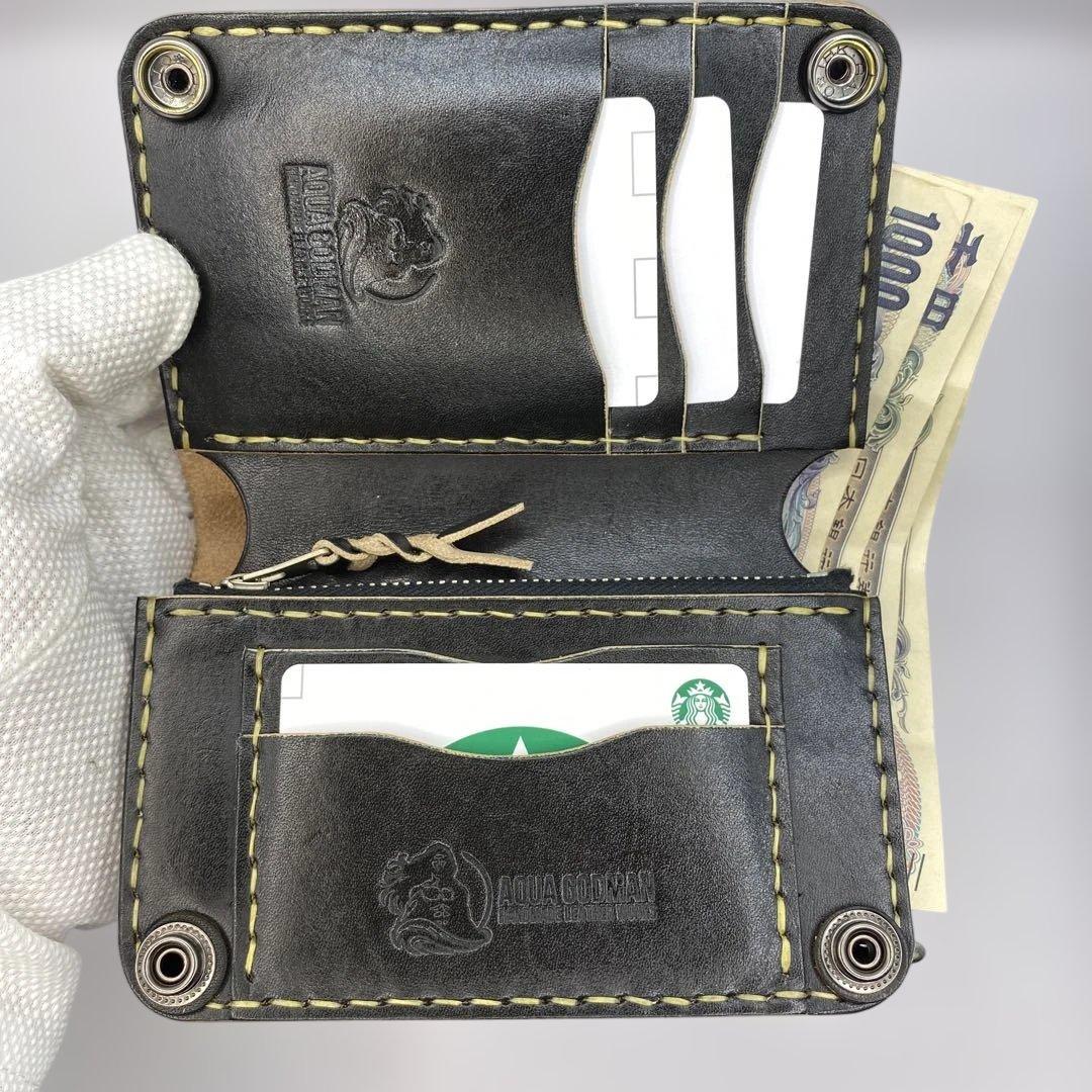 お札折らずに収納できる無骨な手染めミドルトラッカーウォレット BTW0627
