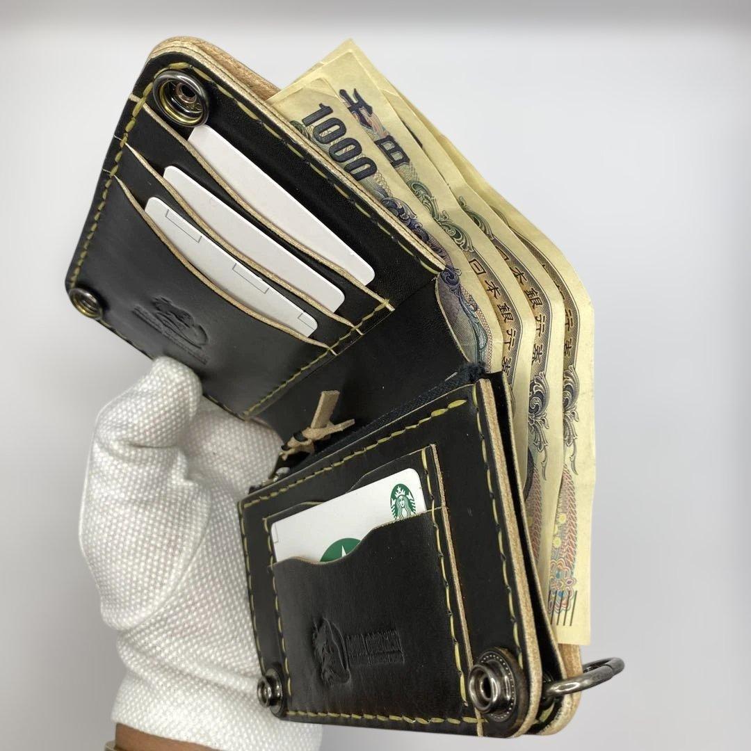 お札折らずに収納できる無骨な手染めミドルトラッカーウォレット BTW0627