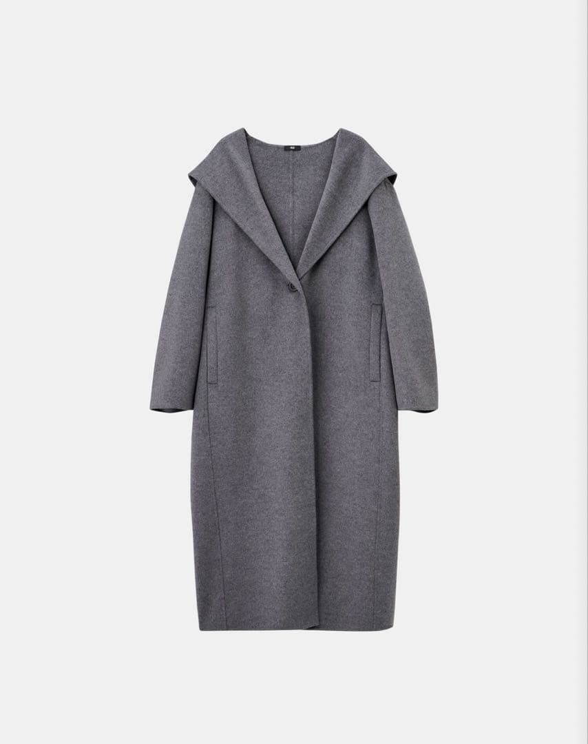 ウールブレンドリバーフーディーロングコート