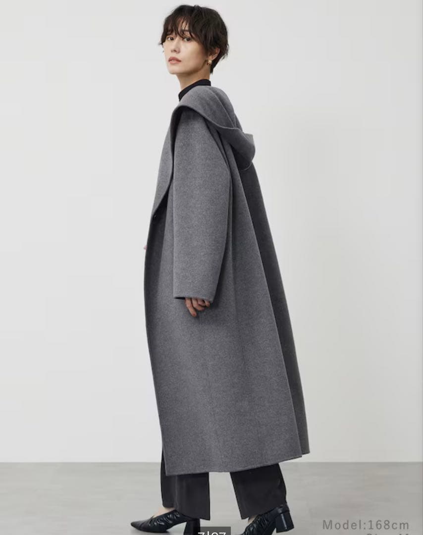 ウールブレンドリバーフーディーロングコート