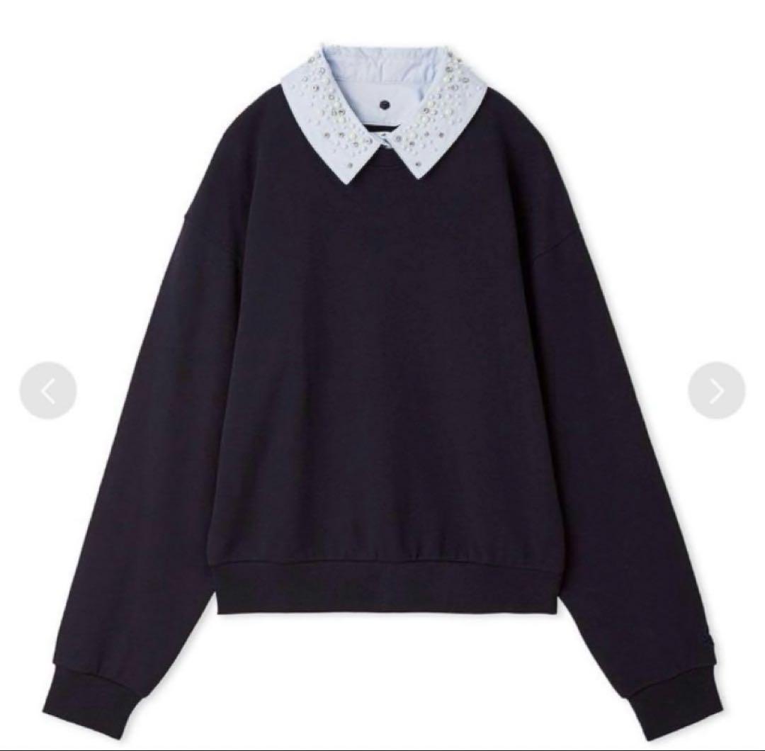 25AW SNIDEL ビジュー衿スウェット ネイビー