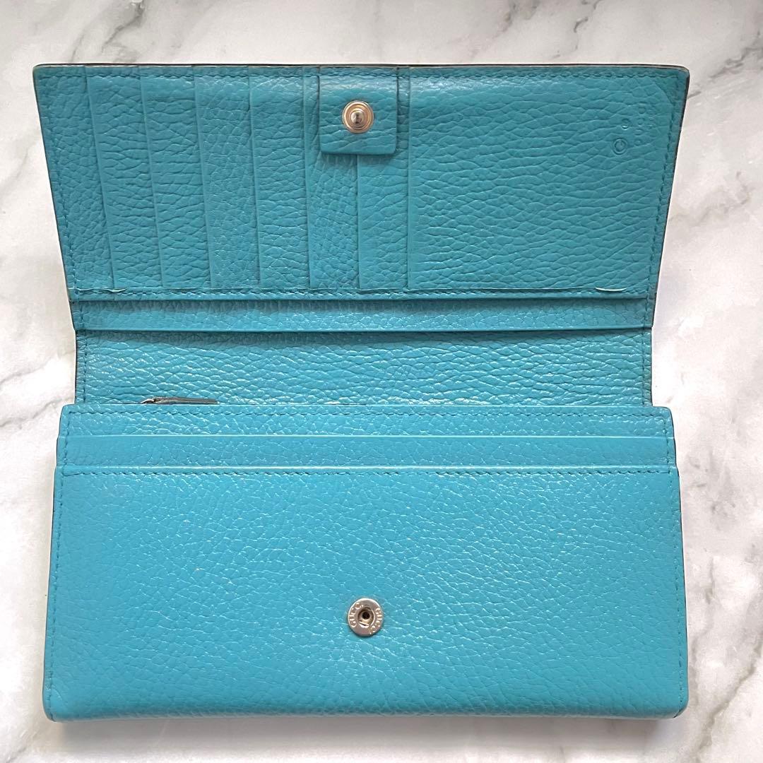 GUCCI グッチ 長財布 GG 金具 レザー ブルー　美品　0112-⑤