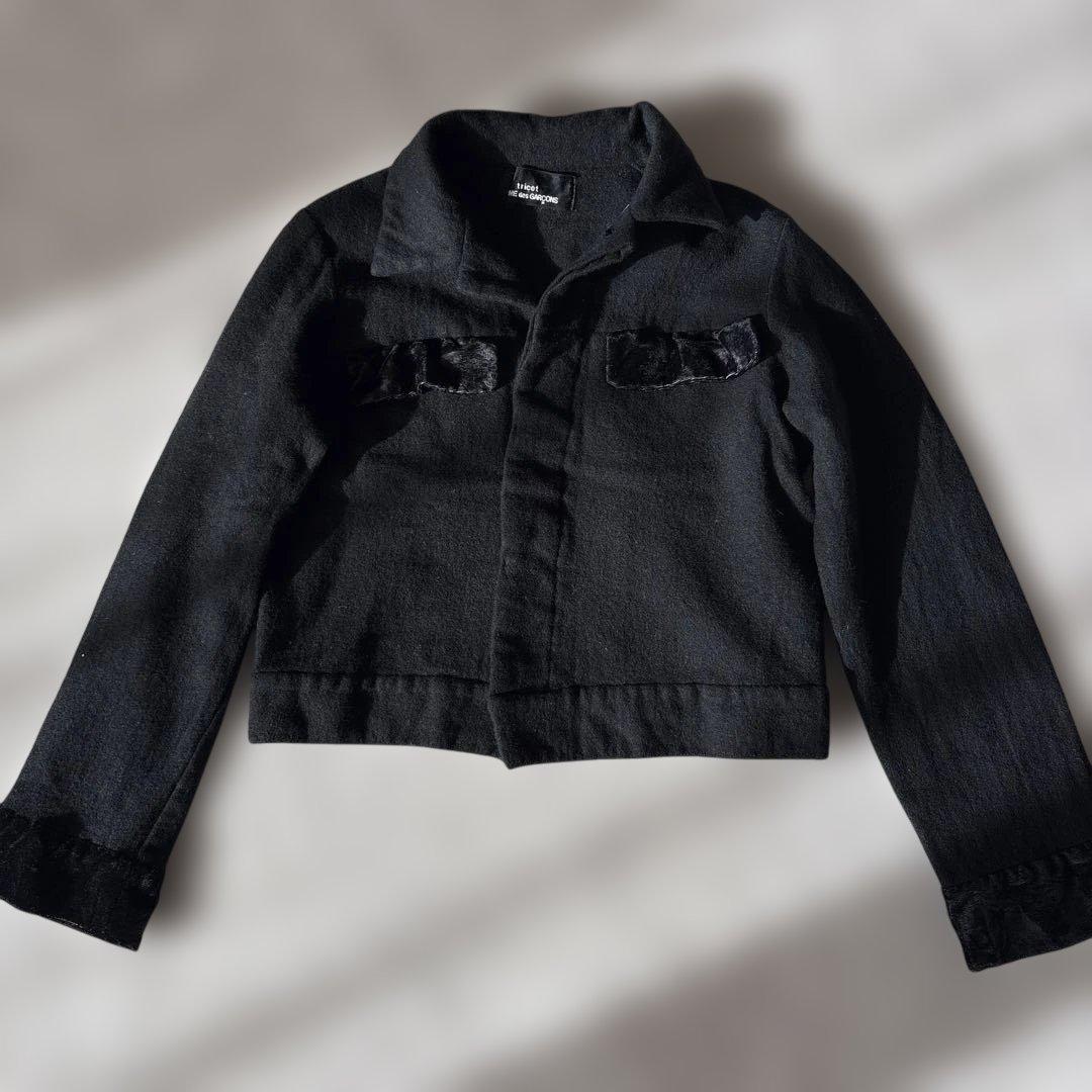 ビンテージ【ウール縮絨】トリココムデギャルソン　ジャケットS 黒　きりかえ　比翼