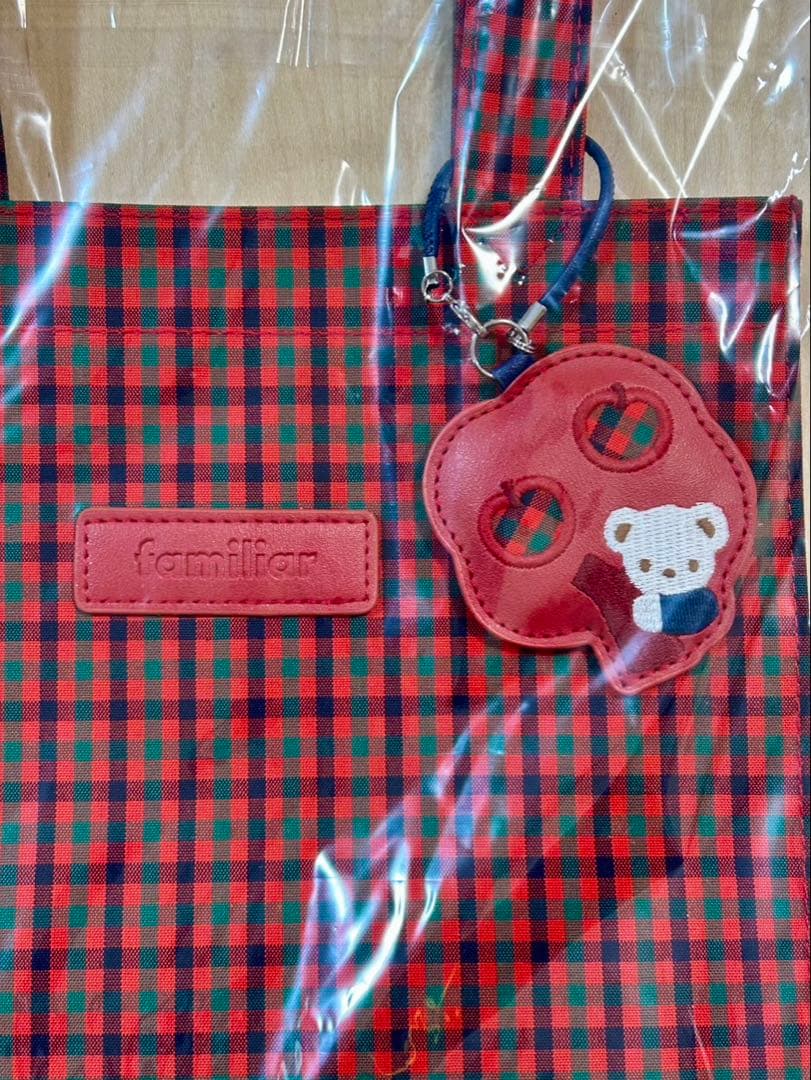 新品未開封　ファミリア　familiar トートバッグ　赤チェック　小