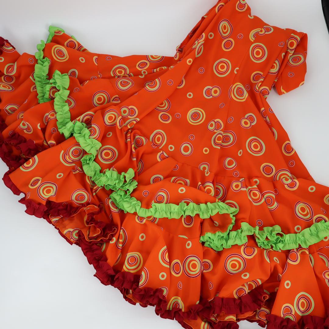 【美品 フラメンコ衣装】濃オレンジHERMOSA IBERIA イベリア ドレス