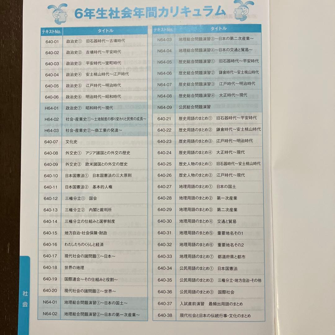 サピックス　6年　社会/テキスト(通常授業➕春夏冬講習、土特、SS等)まとめ売り