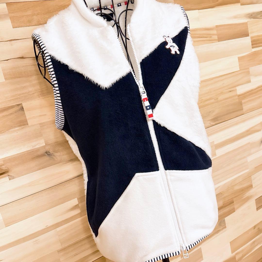 【キャロウェイ】ゴルフ ファー フリース 切り替えベスト ベア ワッペン L 白