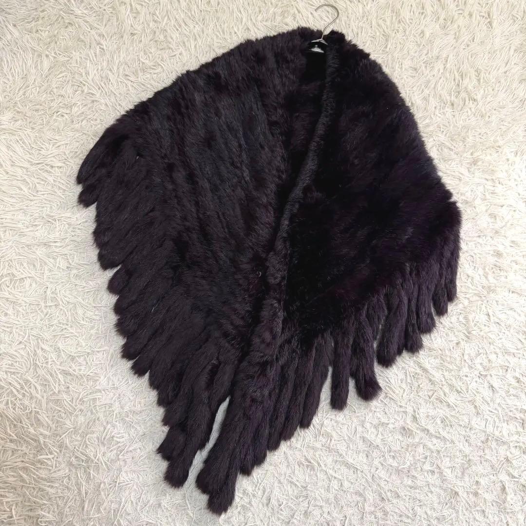 16407✨Y2K レアカラー イヴサロモン ラビットファー ポンチョ ストール
