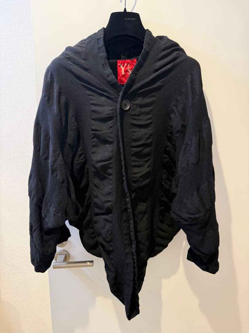 Y's ブラック ケープコート フード付き