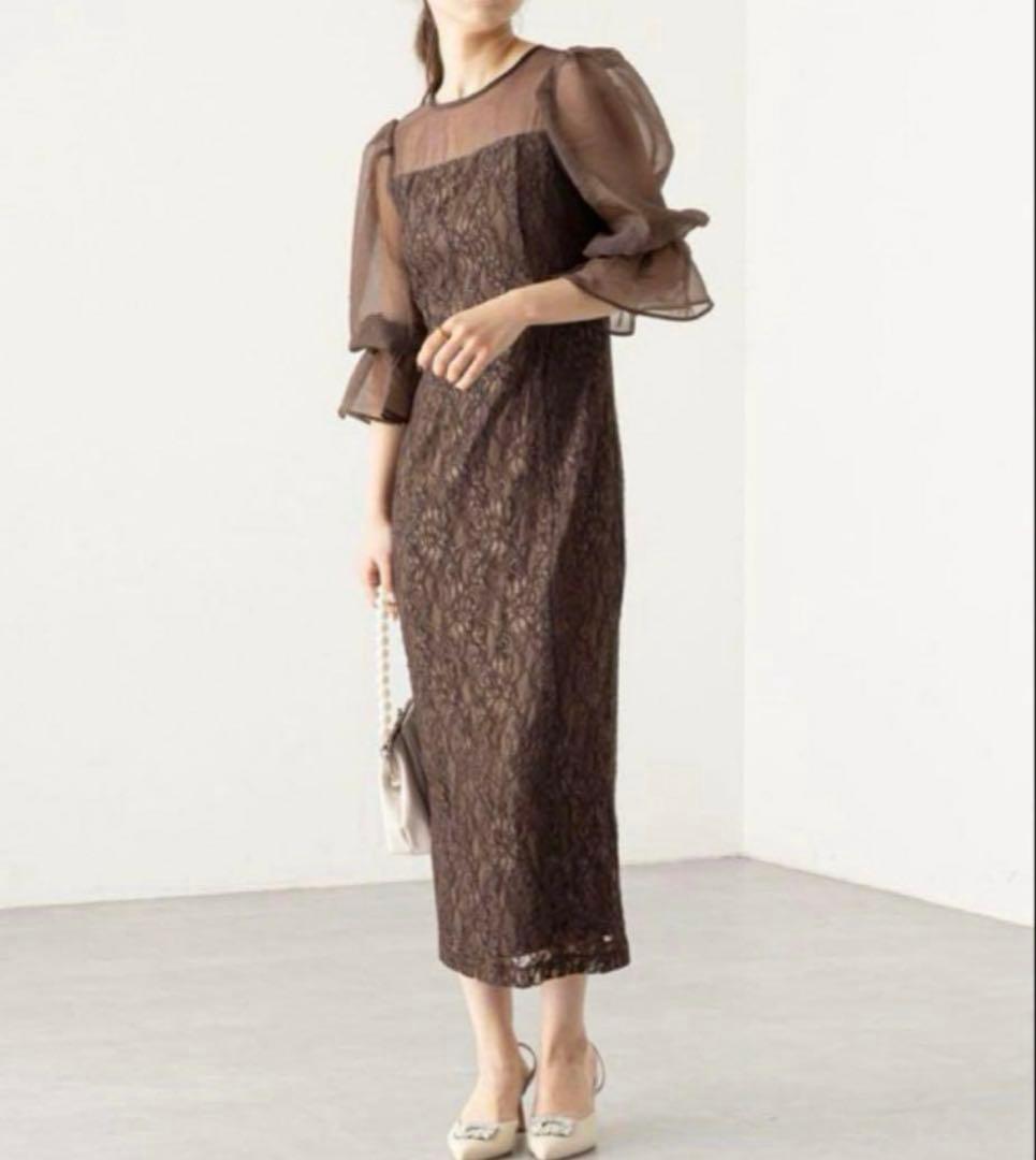 chico オケージョンドレス　Chico 配色シースルータイトロングドレス