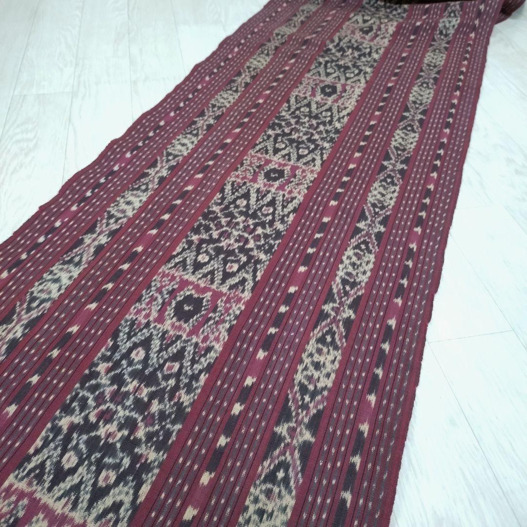 288Ｎ 本ジャワ更紗 イカット えんじ色、ブラウン系 アジアン 双