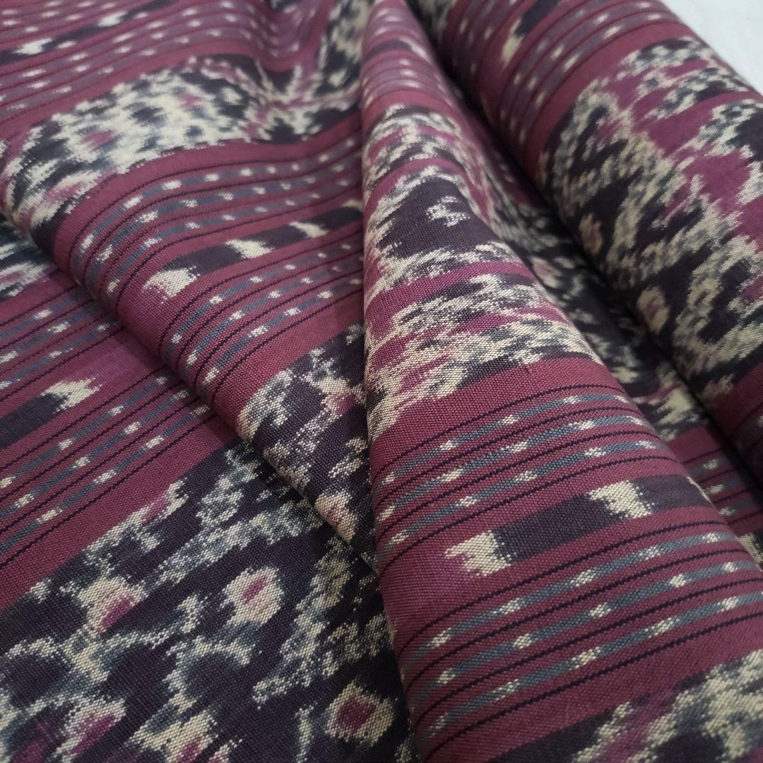 288Ｎ 本ジャワ更紗 イカット えんじ色、ブラウン系 アジアン 双