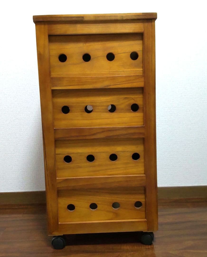 山善　木製キッチンワゴン 4段引き出し　キャスター付　ストッカー YAMAZEN