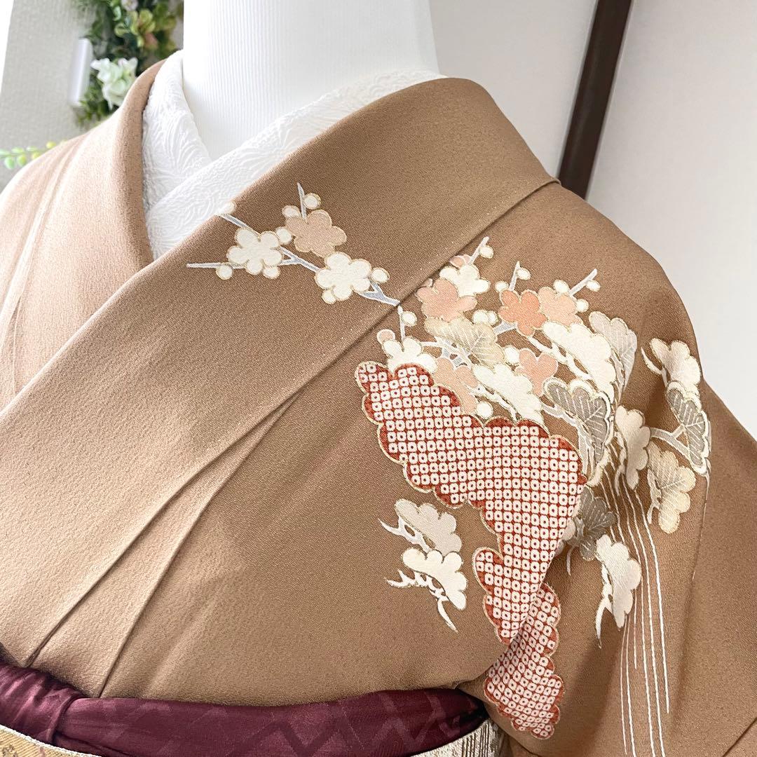 茶色 友禅 4点 フルセット 訪問着 入学式 卒業式 入園式 春 秋 冬