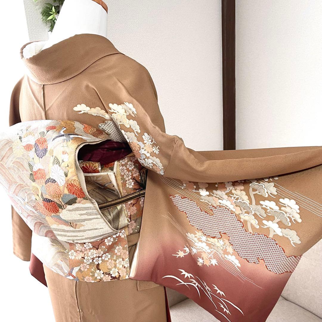 茶色 友禅 4点 フルセット 訪問着 入学式 卒業式 入園式 春 秋 冬