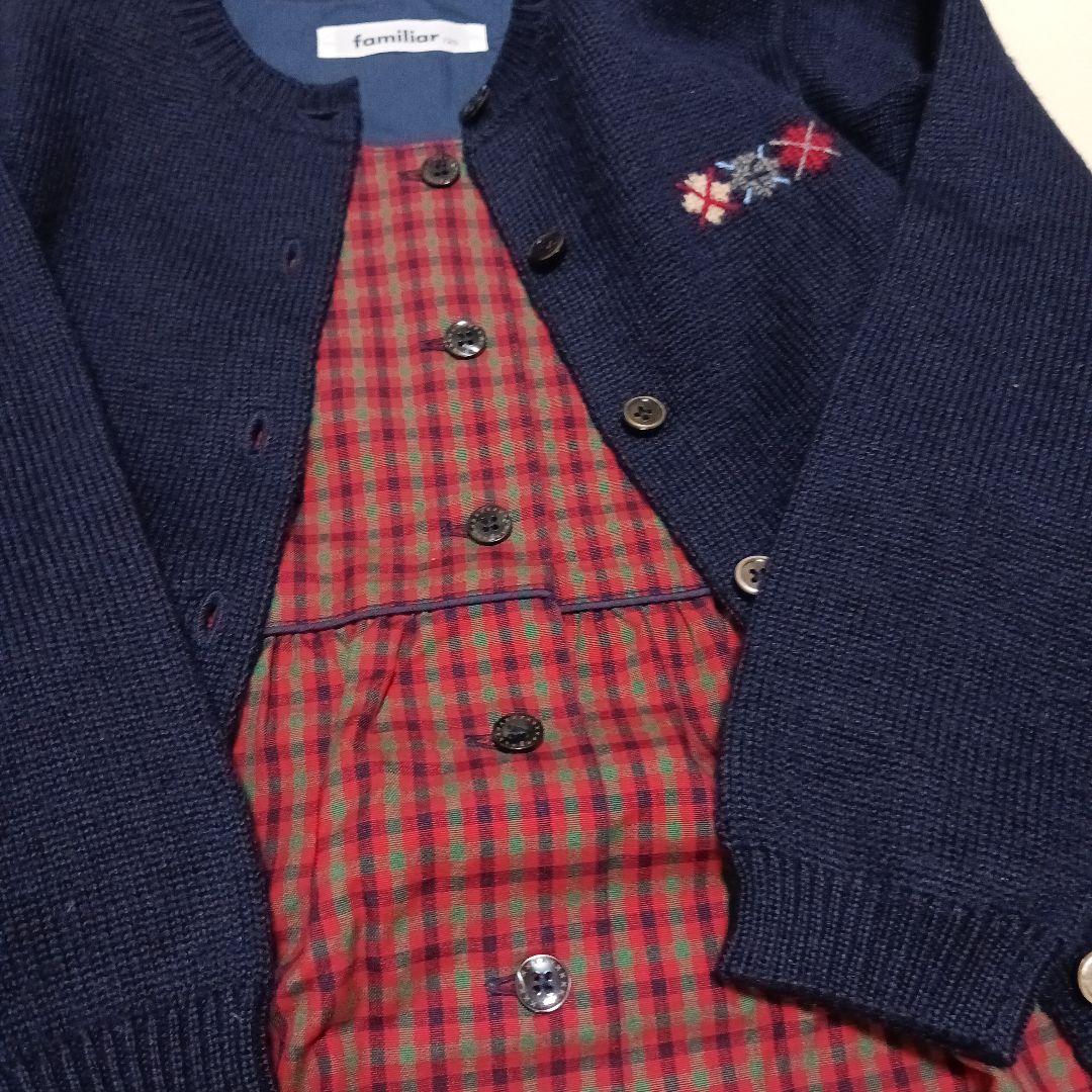 familiar チェック柄ノースリーブワンピース　ニットカーデガン120