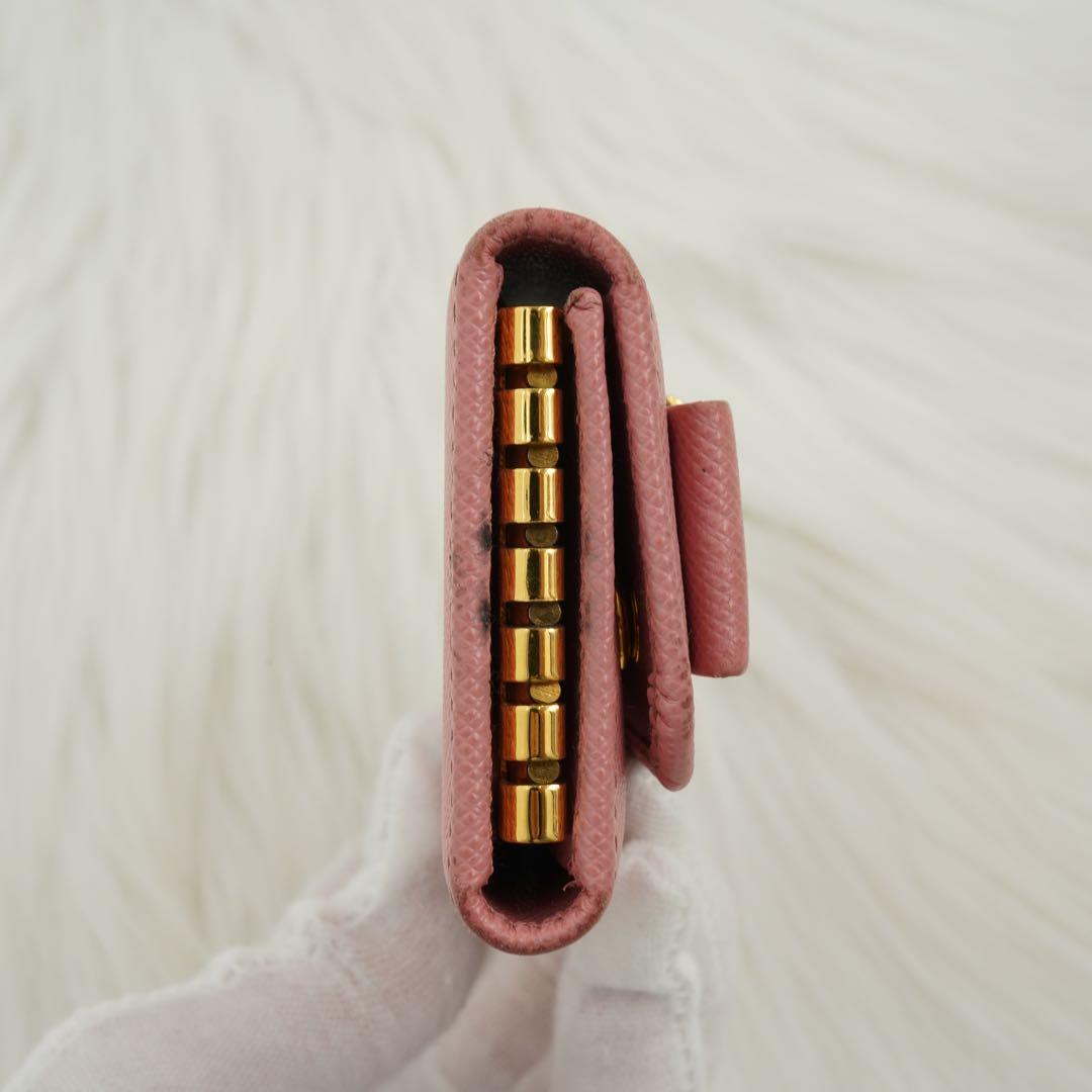 極美品　PRADA プラダ　キーケース　サフィアーノレザー　ロゴグラム　ピンク